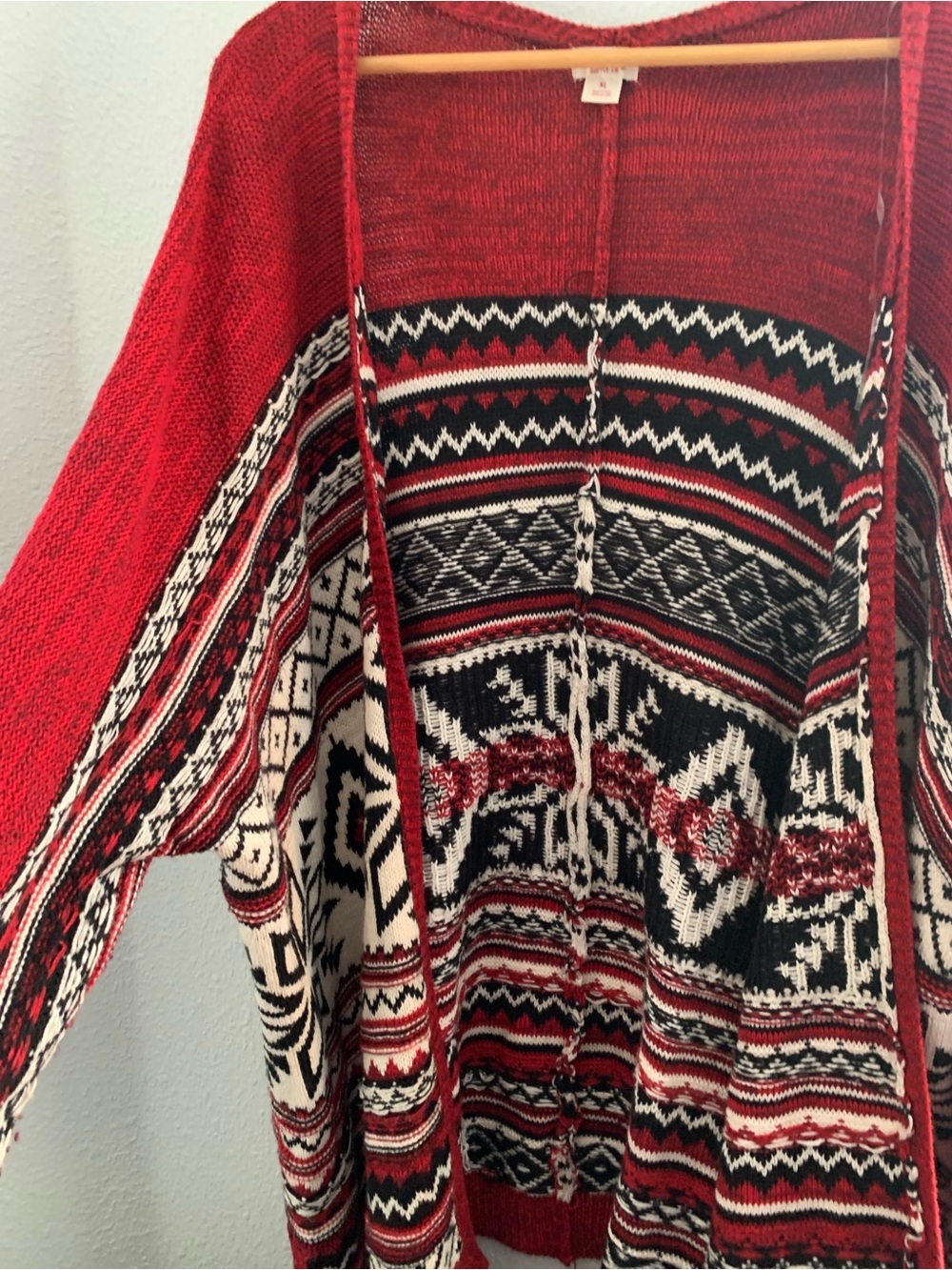 Mossimo XL Red Nordic Snowflake Waterfall Cardigan Sweater Open Front Cozy - Picture 4 of 7